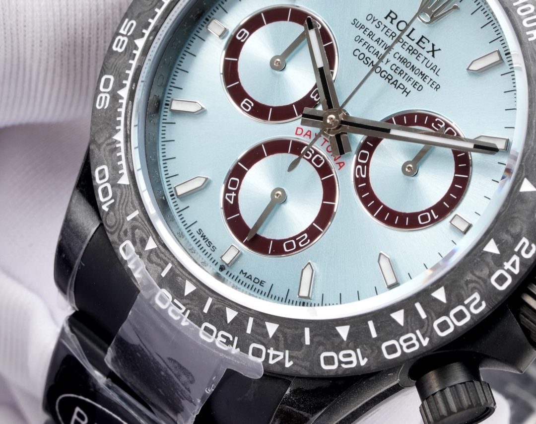 Rolex 復刻 Daytona冰藍面紅盤計時腕錶 碳纖維運動款| 10 Rolex 復刻 Daytona冰藍面紅盤計時腕錶 碳纖維運動款