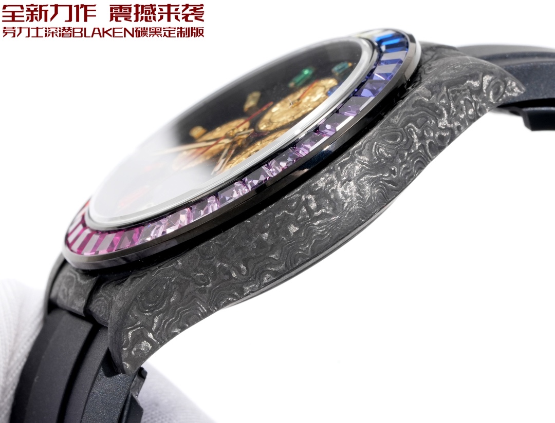Rolex 一比一 Daytona彩虹圈黑面金盤計時腕錶 碳纖維高端款| 11 Rolex 一比一 Daytona彩虹圈黑面金盤計時腕錶 碳纖維高端款
