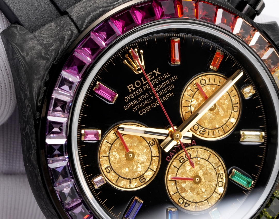 Rolex 一比一 Daytona彩虹圈黑面金盤計時腕錶 碳纖維高端款| 10 Rolex 一比一 Daytona彩虹圈黑面金盤計時腕錶 碳纖維高端款