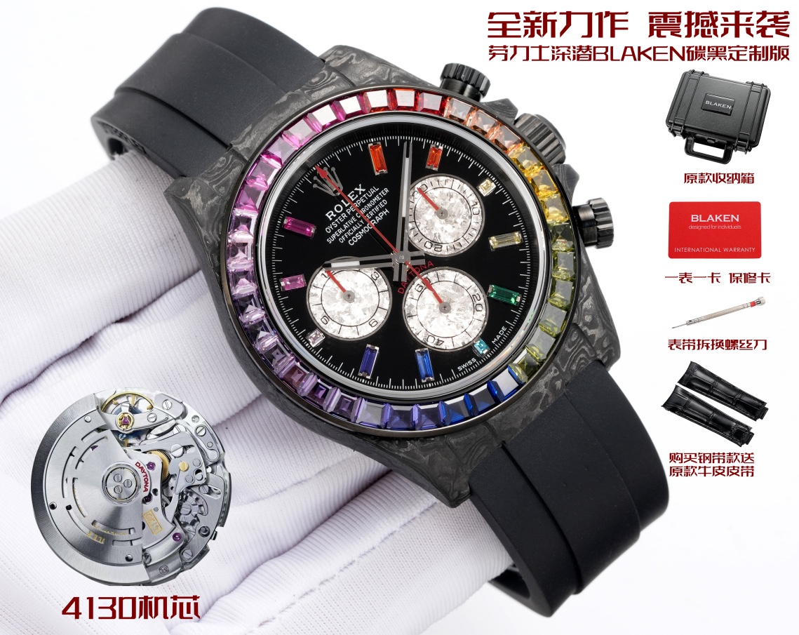 Rolex A貨 Daytona彩虹圈黑白面計時腕錶 奢華款| 14 Rolex A貨 Daytona彩虹圈黑白面計時腕錶 奢華款