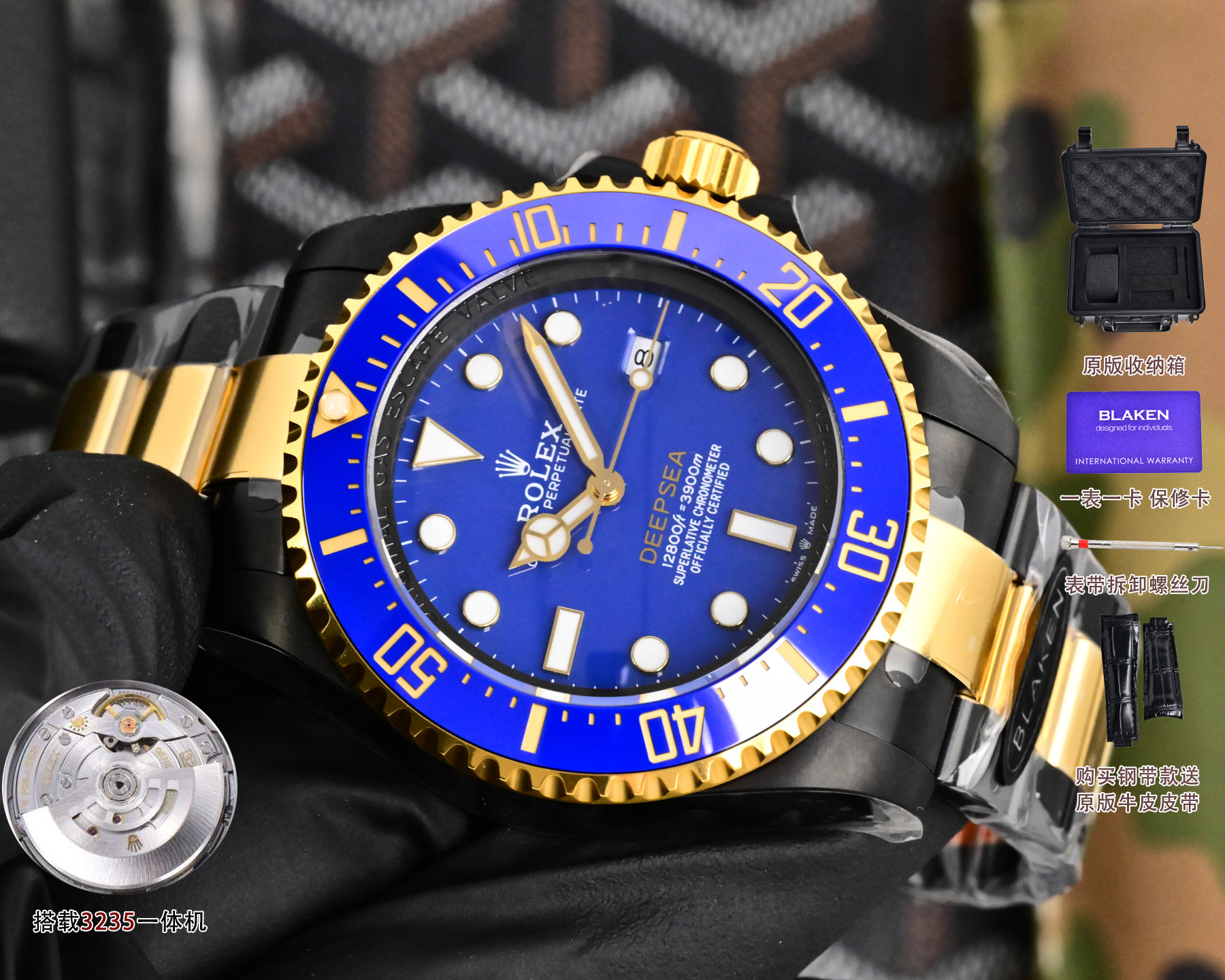Rolex高仿Submariner蓝水鬼潜航者腕表 黑金机械男士手表| 12 Rolex高仿Submariner蓝水鬼潜航者腕表 黑金机械男士手表