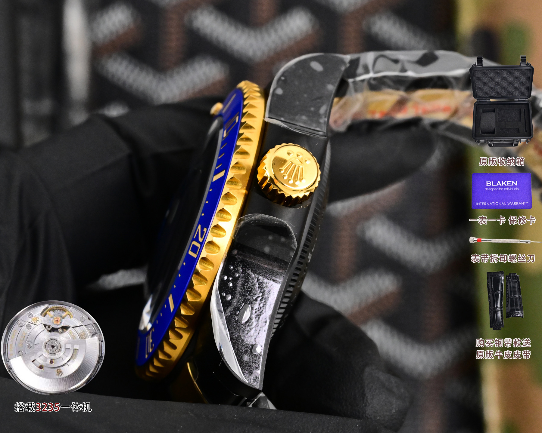 Rolex高仿Submariner蓝水鬼潜航者腕表 黑金机械男士手表| 11 Rolex高仿Submariner蓝水鬼潜航者腕表 黑金机械男士手表