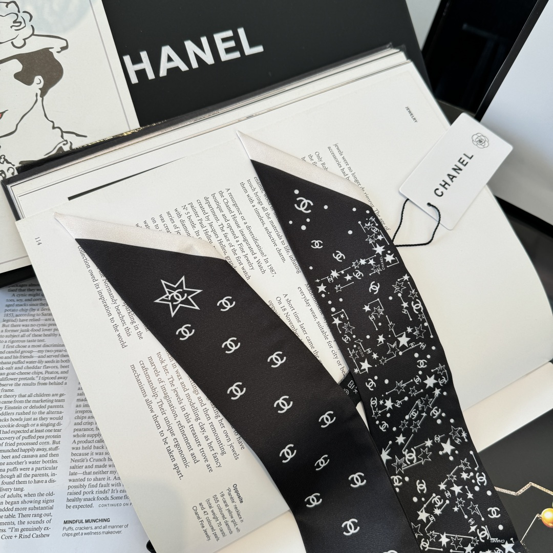 Chanel黑色星空絲巾女 原單細長飄帶 A貨高級感百搭髮帶| 8 Chanel黑色星空絲巾女 原單細長飄帶 A貨高級感百搭髮帶