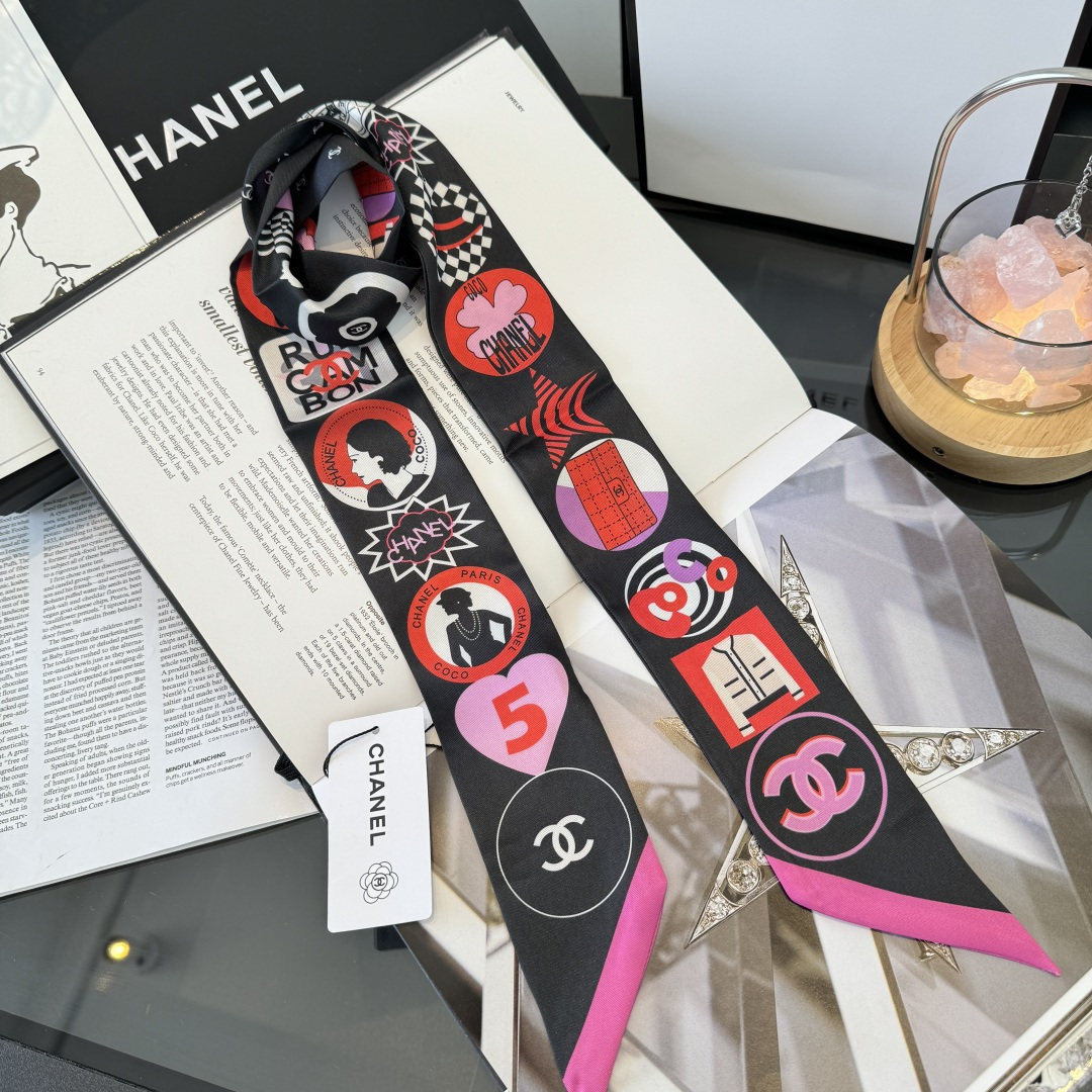 Chanel彩色圖騰絲巾女 一比一高級感圍巾 原單百搭時尚配件