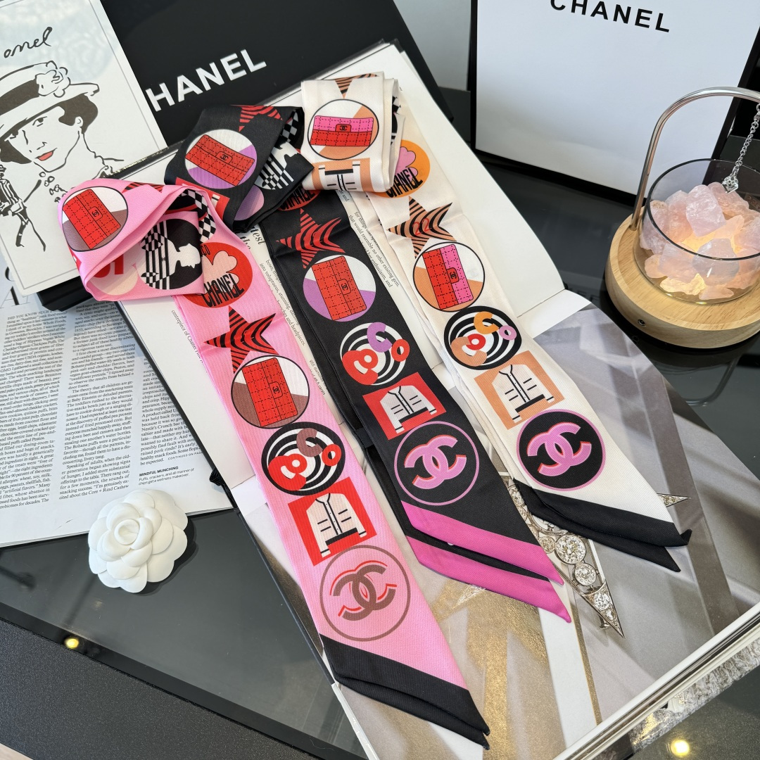Chanel彩色圖騰細長絲巾女 高仿高級感髮帶 一比一百搭圍巾| 16 Chanel彩色圖騰細長絲巾女 高仿高級感髮帶 一比一百搭圍巾