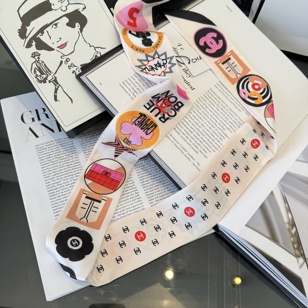 Chanel彩色圖騰細長絲巾女 高仿高級感髮帶 一比一百搭圍巾| 9 Chanel彩色圖騰細長絲巾女 高仿高級感髮帶 一比一百搭圍巾