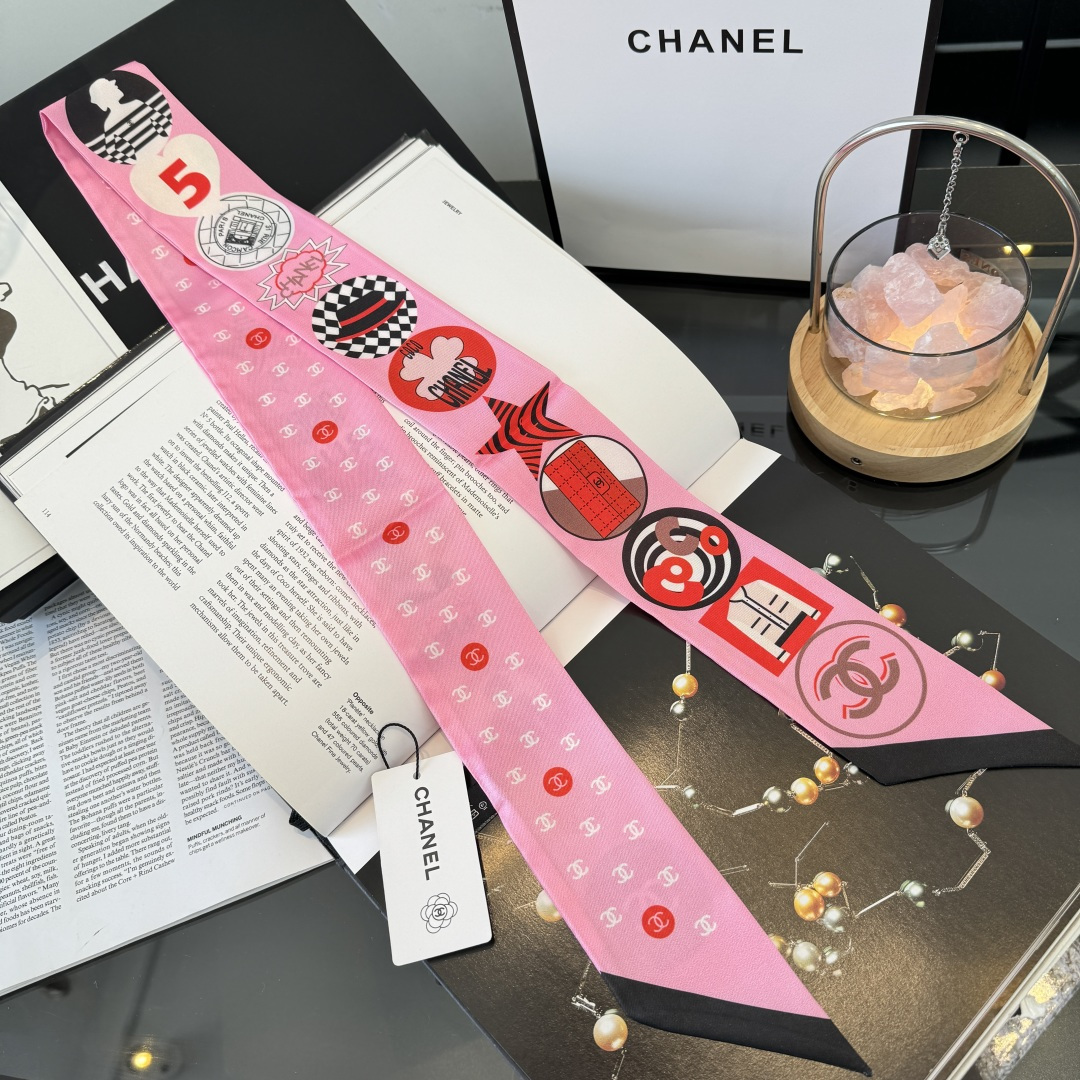 Chanel粉色細長絲巾女 原單甜美風髮帶 A貨百搭高級感圍巾| 14 Chanel粉色細長絲巾女 原單甜美風髮帶 A貨百搭高級感圍巾