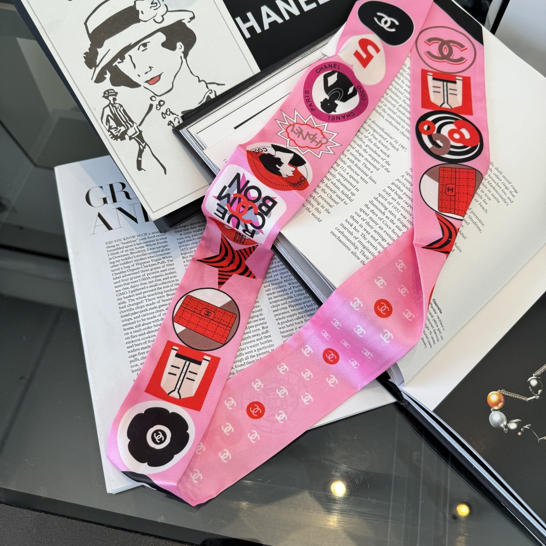 Chanel粉色細長絲巾女 原單甜美風髮帶 A貨百搭高級感圍巾| 13 Chanel粉色細長絲巾女 原單甜美風髮帶 A貨百搭高級感圍巾