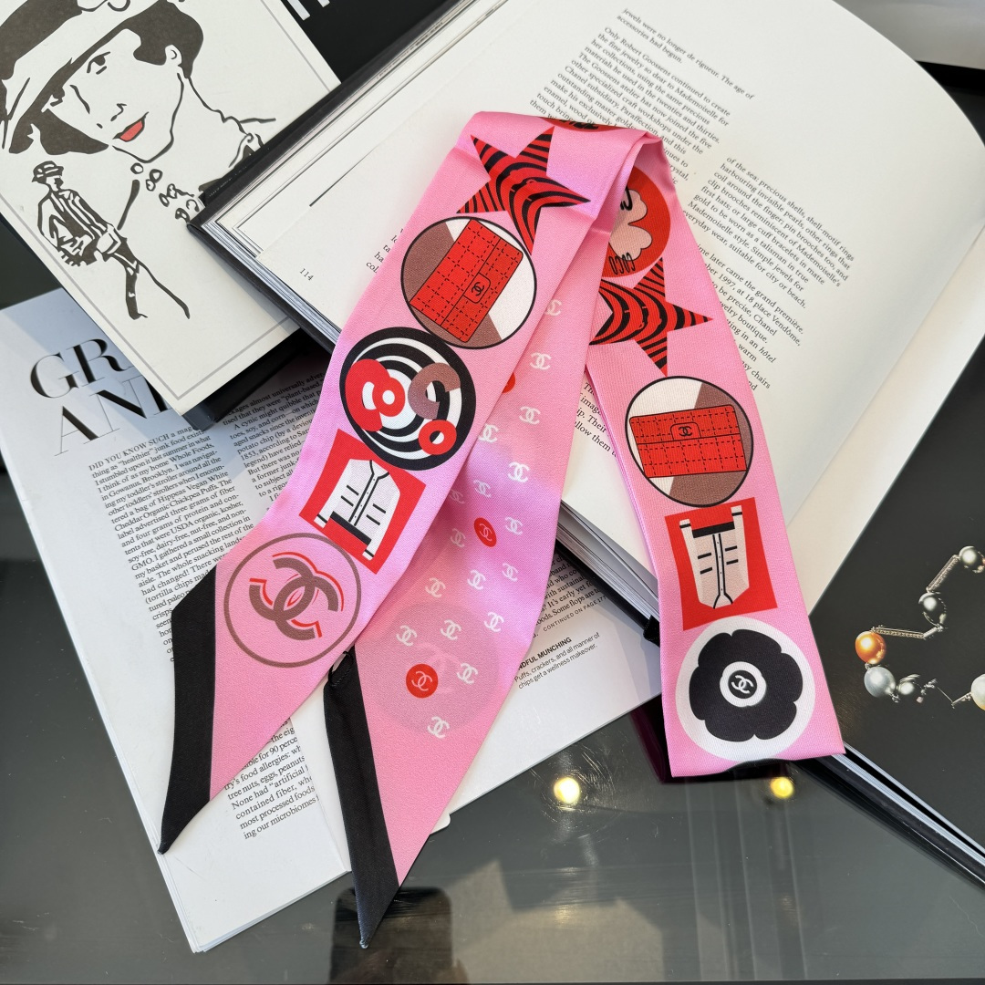Chanel粉色細長絲巾女 原單甜美風髮帶 A貨百搭高級感圍巾| 8 Chanel粉色細長絲巾女 原單甜美風髮帶 A貨百搭高級感圍巾