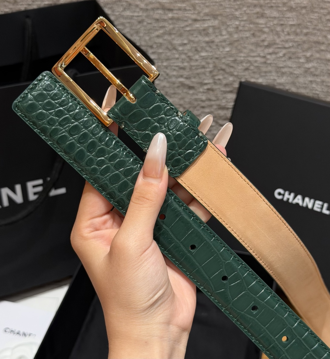 Chanel 原單 女款綠色鱷魚紋皮帶 方扣腰帶 輕奢氣質款| 10 Chanel 原單 女款綠色鱷魚紋皮帶 方扣腰帶 輕奢氣質款