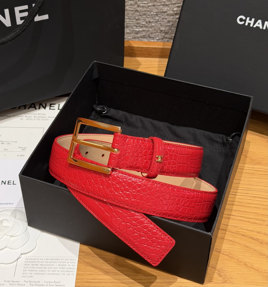 Chanel A貨 女款紅色鱷魚紋皮帶 金屬方扣腰帶 百搭時尚款| 14 Chanel A貨 女款紅色鱷魚紋皮帶 金屬方扣腰帶 百搭時尚款
