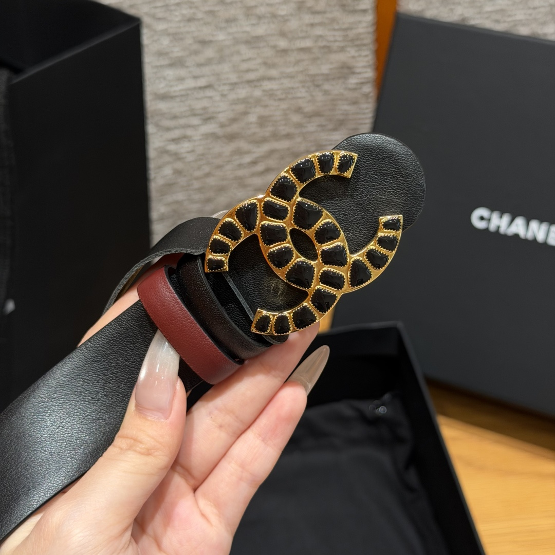 Chanel 原單 女款雙C水鑽珍珠扣皮帶 酒紅色腰帶 氣質名媛款| 9 Chanel 原單 女款雙C水鑽珍珠扣皮帶 酒紅色腰帶 氣質名媛款