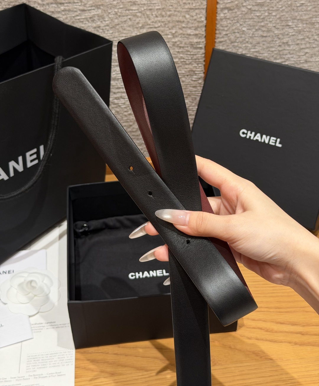 Chanel 原單 女款雙C水鑽珍珠扣皮帶 酒紅色腰帶 氣質名媛款| 7 Chanel 原單 女款雙C水鑽珍珠扣皮帶 酒紅色腰帶 氣質名媛款