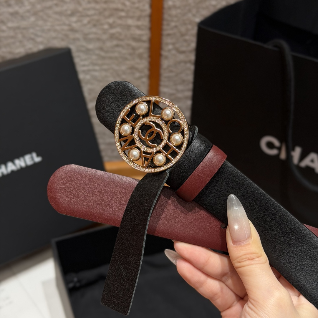 Chanel 一比一 女款珍珠雙C圓扣皮帶 黑色百搭腰帶 經典精品款| 13 Chanel 一比一 女款珍珠雙C圓扣皮帶 黑色百搭腰帶 經典精品款
