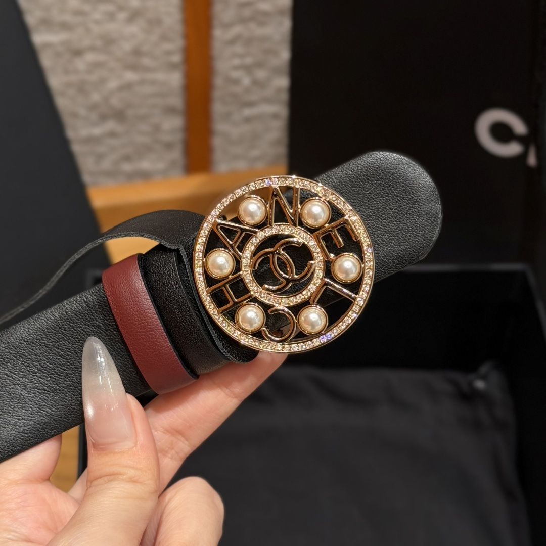 Chanel 一比一 女款珍珠雙C圓扣皮帶 黑色百搭腰帶 經典精品款| 11 Chanel 一比一 女款珍珠雙C圓扣皮帶 黑色百搭腰帶 經典精品款