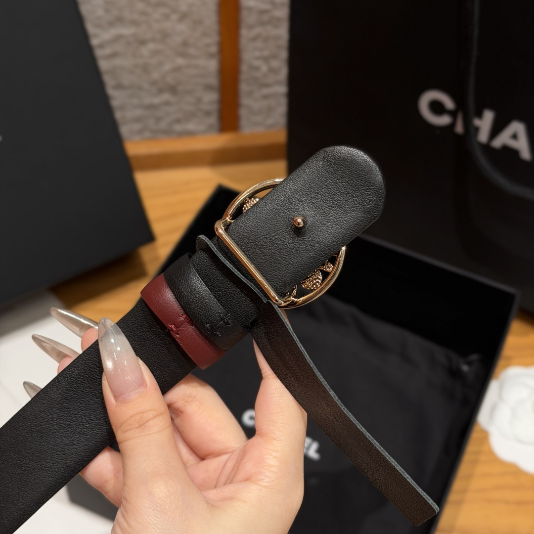 Chanel 高仿 女款珍珠雙C圓扣皮帶 酒紅色時尚腰帶 名媛風款| 9 Chanel 高仿 女款珍珠雙C圓扣皮帶 酒紅色時尚腰帶 名媛風款