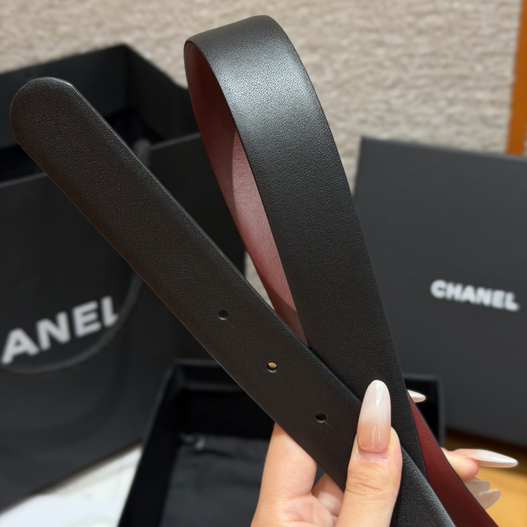 Chanel A貨珍珠黑寶石雙色CC扣牛皮皮帶黑色| 7 Chanel A貨珍珠黑寶石雙色CC扣牛皮皮帶黑色