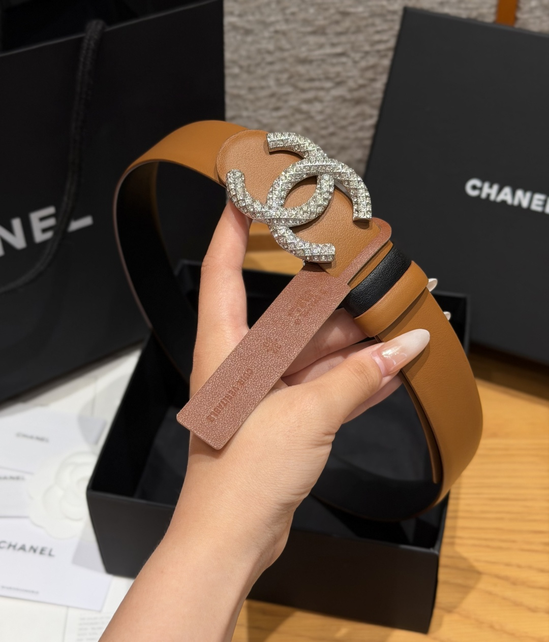 Chanel一比一雙面牛皮滿鑽雙C扣女士皮帶