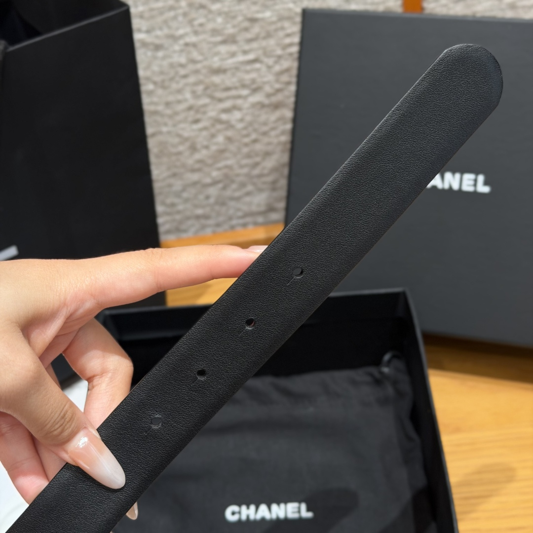 Chanel原單黑色琺瑯雙C扣雙面女士皮帶