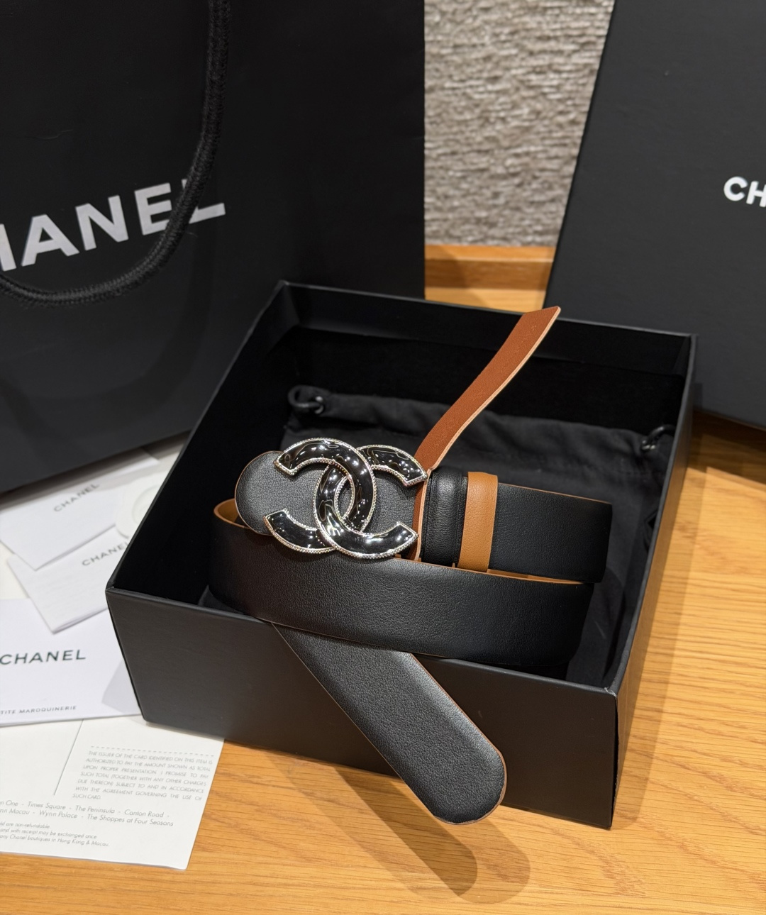 Chanel高仿黑棕色琺瑯雙C扣女士腰帶