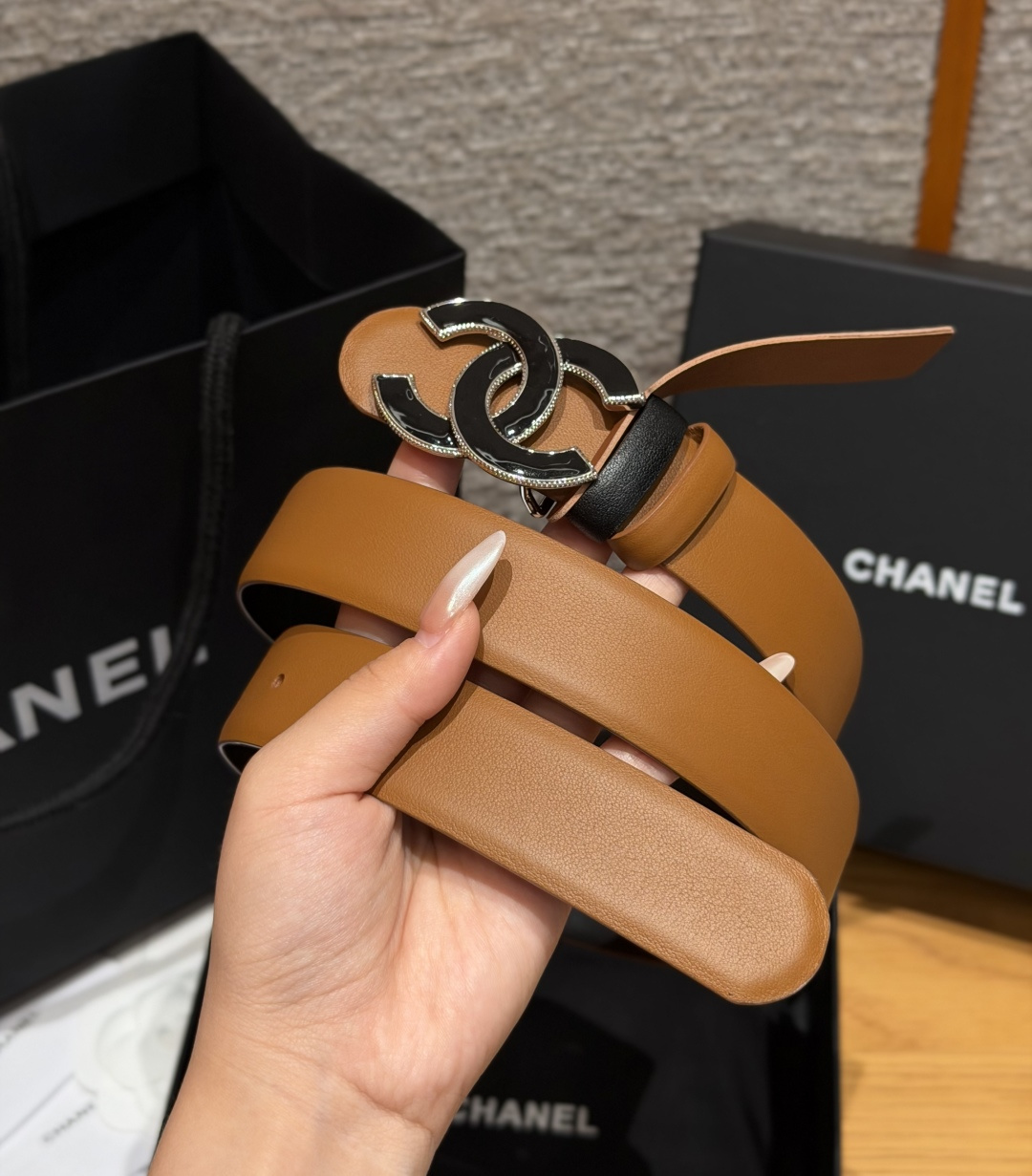 Chanel原單焦糖色琺瑯雙C雙面牛皮皮帶| 13 Chanel原單焦糖色琺瑯雙C雙面牛皮皮帶