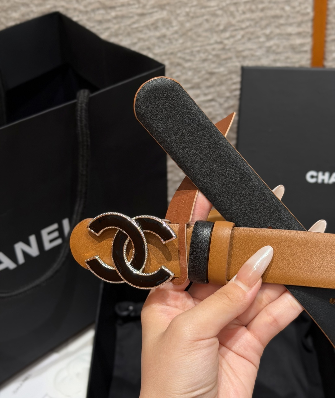 Chanel原單焦糖色琺瑯雙C雙面牛皮皮帶| 12 Chanel原單焦糖色琺瑯雙C雙面牛皮皮帶