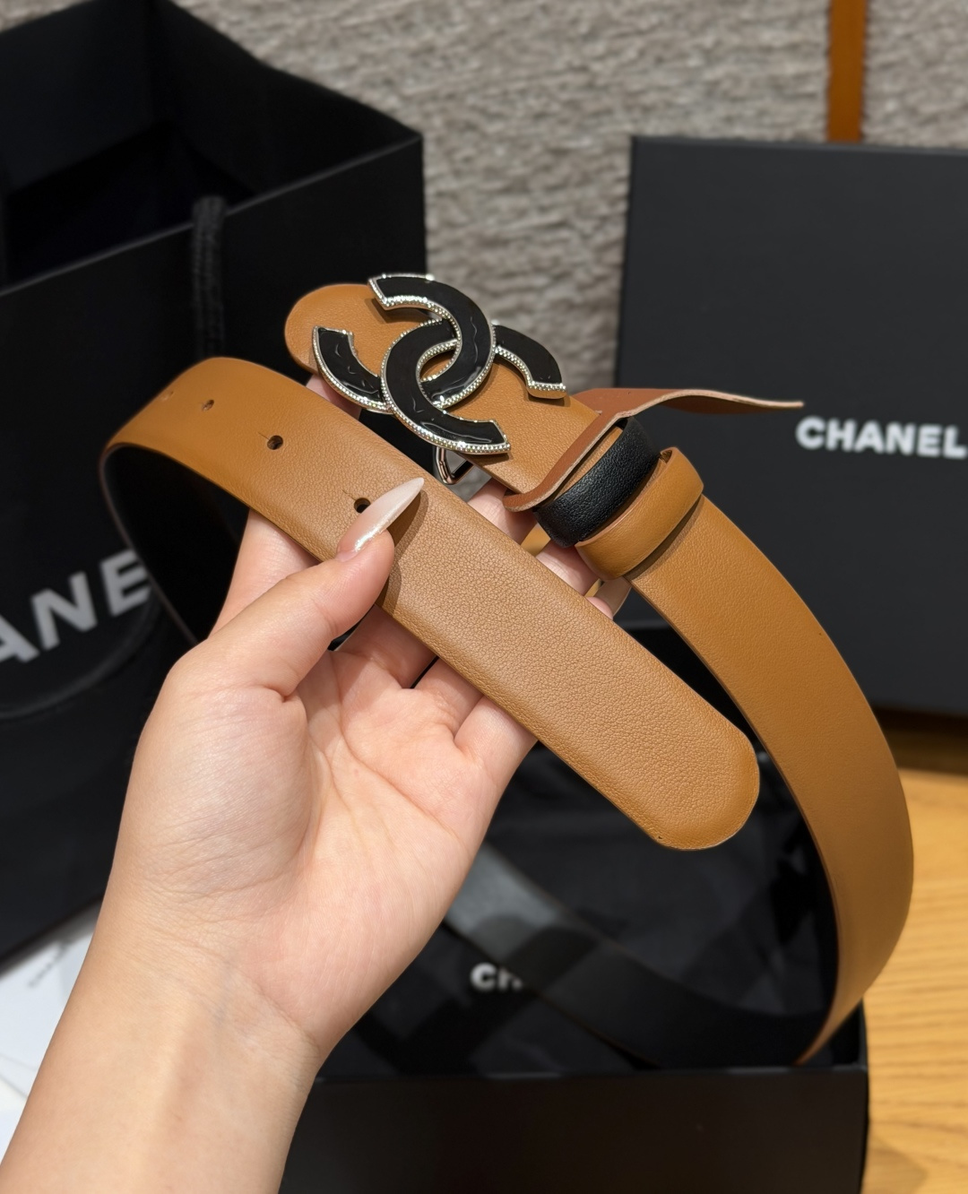 Chanel原單焦糖色琺瑯雙C雙面牛皮皮帶| 11 Chanel原單焦糖色琺瑯雙C雙面牛皮皮帶