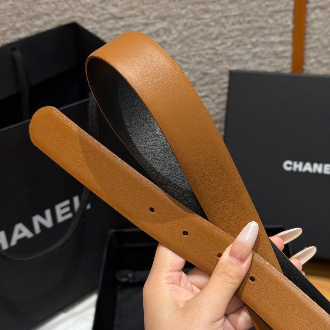 Chanel原單焦糖色琺瑯雙C雙面牛皮皮帶| 7 Chanel原單焦糖色琺瑯雙C雙面牛皮皮帶