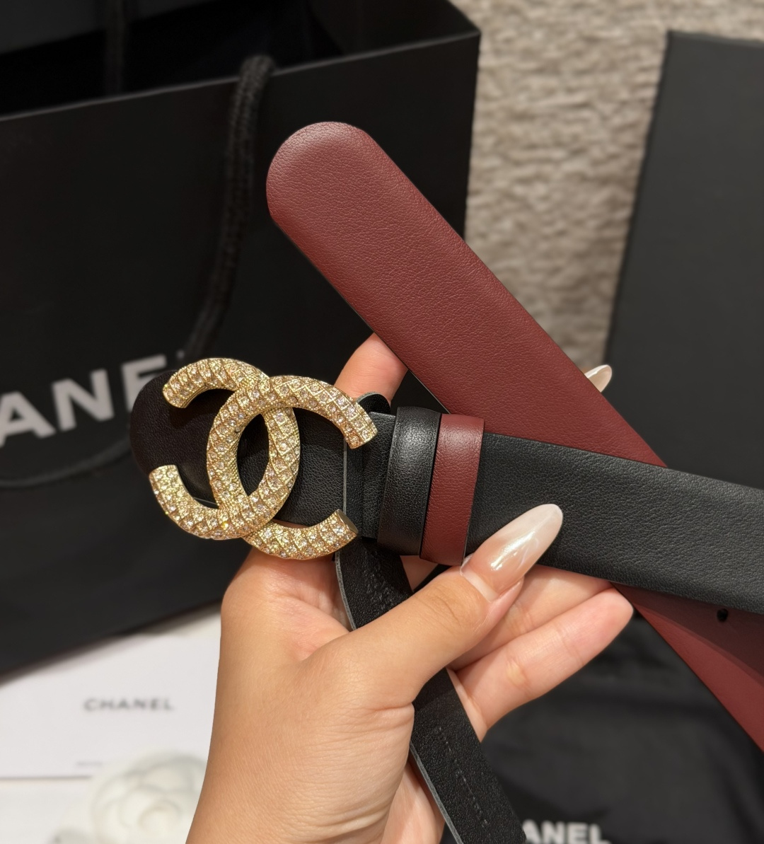 Chanel高仿滿鑽雙C雙面牛皮女士皮帶| 11 Chanel高仿滿鑽雙C雙面牛皮女士皮帶