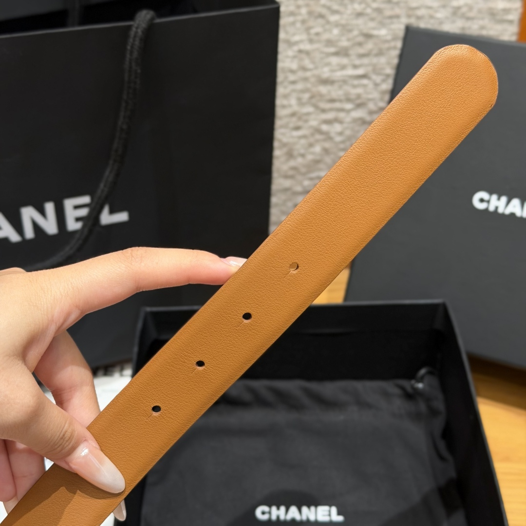 ChanelA貨棕色菱格紋金色雙C女士皮帶| 8 ChanelA貨棕色菱格紋金色雙C女士皮帶