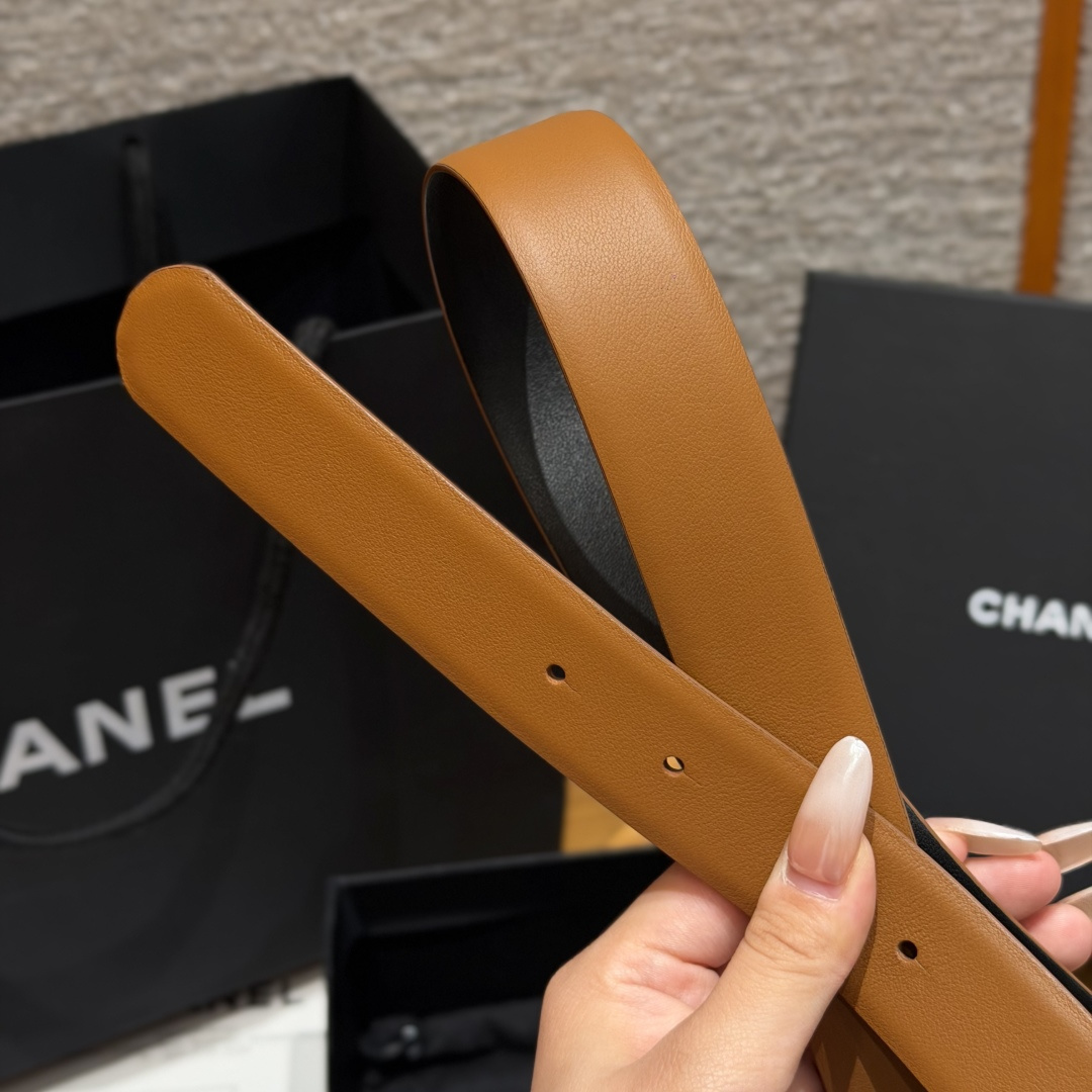 ChanelA貨棕色菱格紋金色雙C女士皮帶| 7 ChanelA貨棕色菱格紋金色雙C女士皮帶