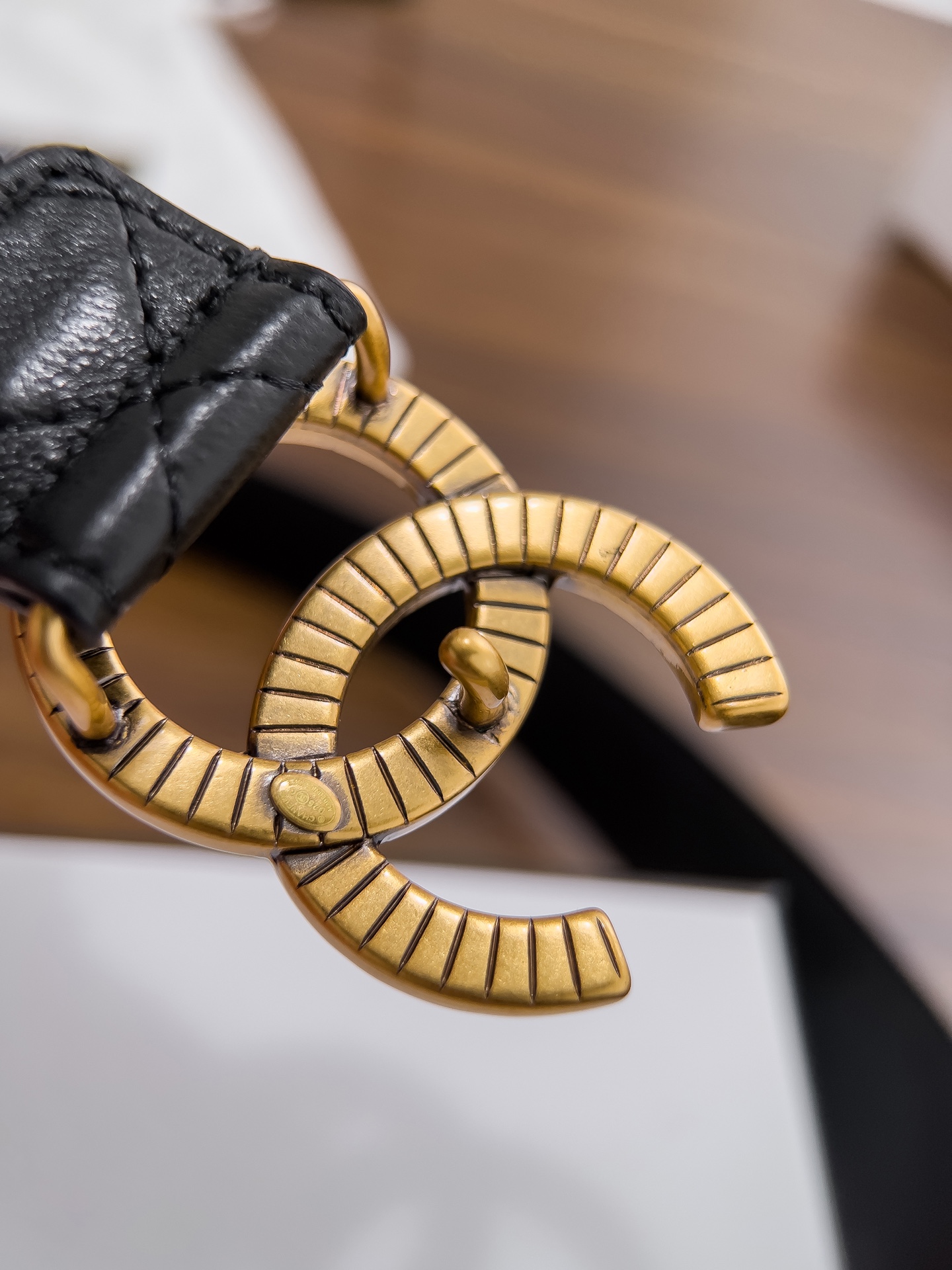 Chanel高仿菱格紋雙C金扣女士牛皮皮帶| 11 Chanel高仿菱格紋雙C金扣女士牛皮皮帶