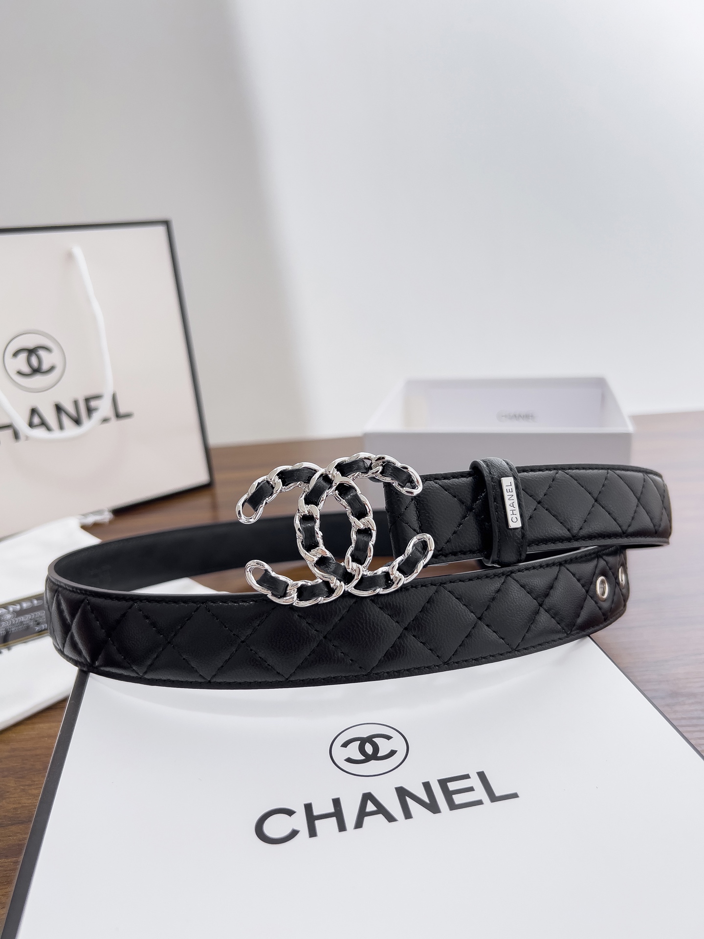 Chanel原單皮穿鍊雙C菱格紋女士牛皮皮帶| 14 Chanel原單皮穿鍊雙C菱格紋女士牛皮皮帶