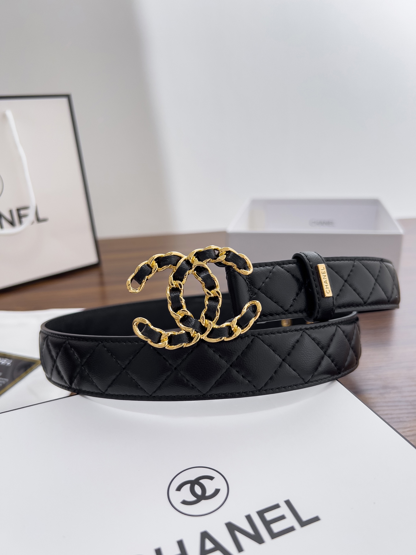 ChanelA貨金色皮穿鍊雙C女士精品腰帶| 13 ChanelA貨金色皮穿鍊雙C女士精品腰帶