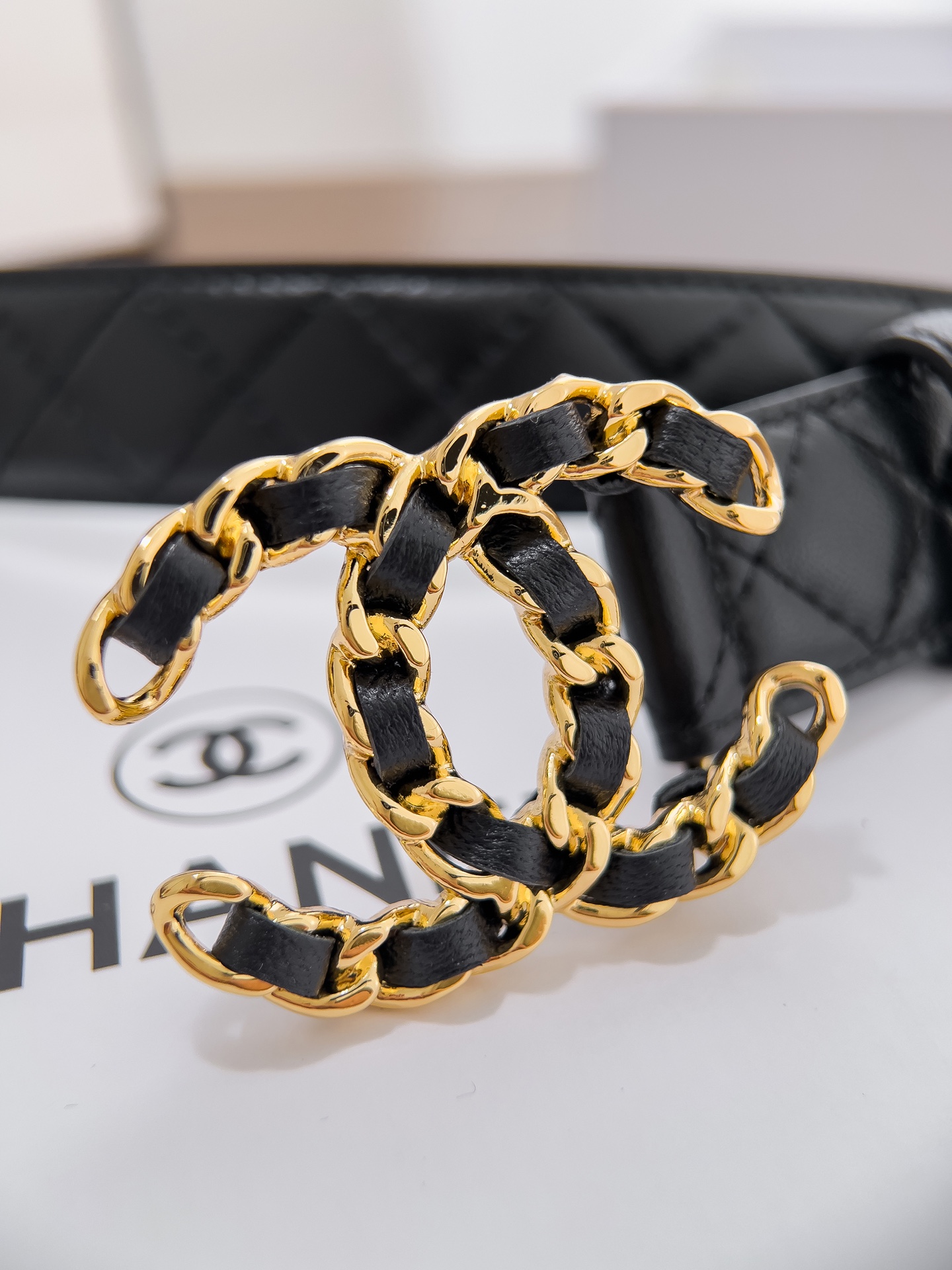ChanelA貨金色皮穿鍊雙C女士精品腰帶| 12 ChanelA貨金色皮穿鍊雙C女士精品腰帶
