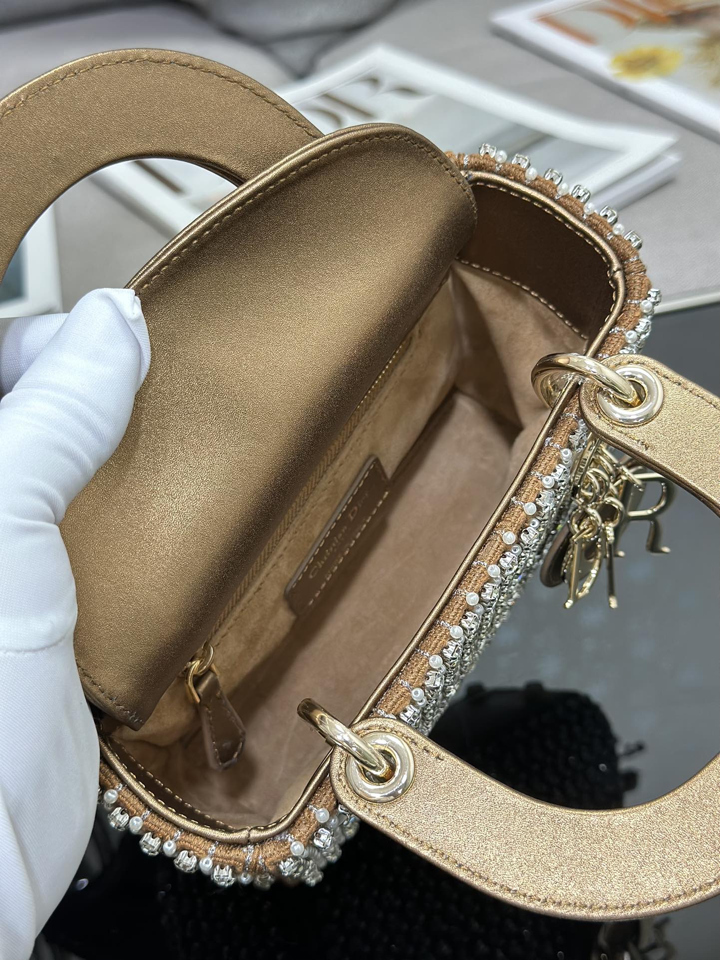Dior 一比一 女款 Lady 滿鑽珍珠手提包 高級名媛款| 8 Dior 一比一 女款 Lady 滿鑽珍珠手提包 高級名媛款