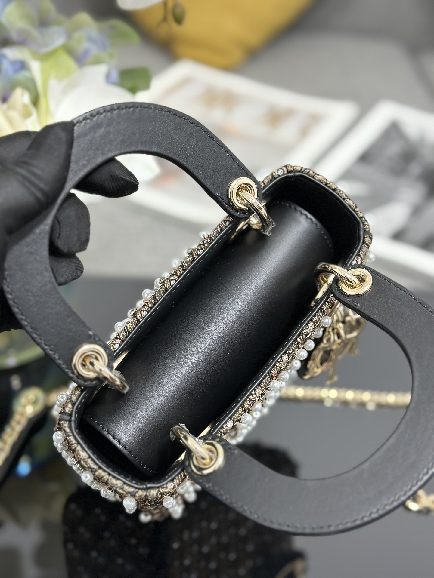 Dior 原單 女款 Lady 珍珠花卉刺繡手提包 輕奢時尚款| 9 Dior 原單 女款 Lady 珍珠花卉刺繡手提包 輕奢時尚款