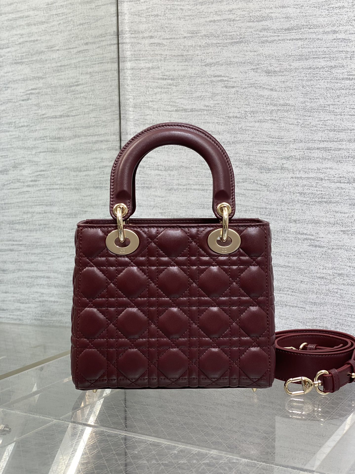 Dior 一比一 女款 Lady 酒紅色藤格紋手提包 復古高級款