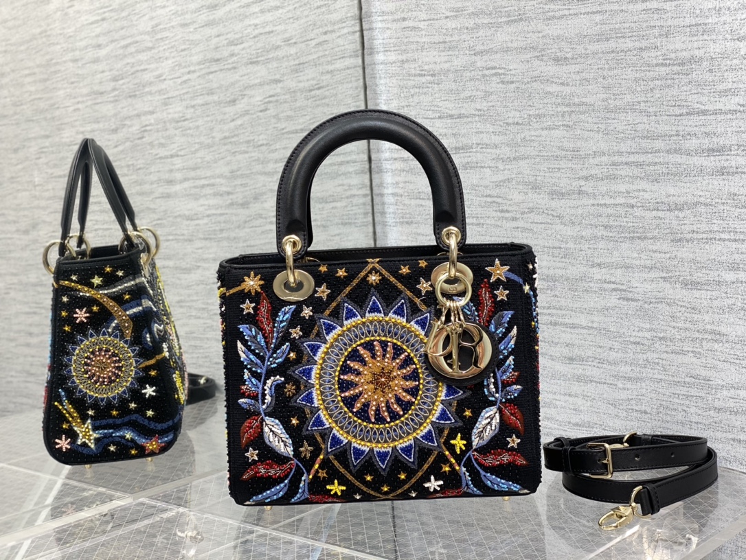 Dior 原單 女款 Lady 黑色彩色刺繡手提包 個性時尚款| 3 Dior 原單 女款 Lady 黑色彩色刺繡手提包 個性時尚款