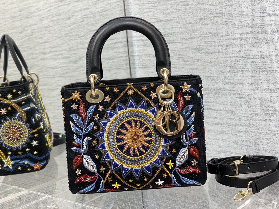 Dior 原單 女款 Lady 黑色彩色刺繡手提包 個性時尚款| 14 Dior 原單 女款 Lady 黑色彩色刺繡手提包 個性時尚款