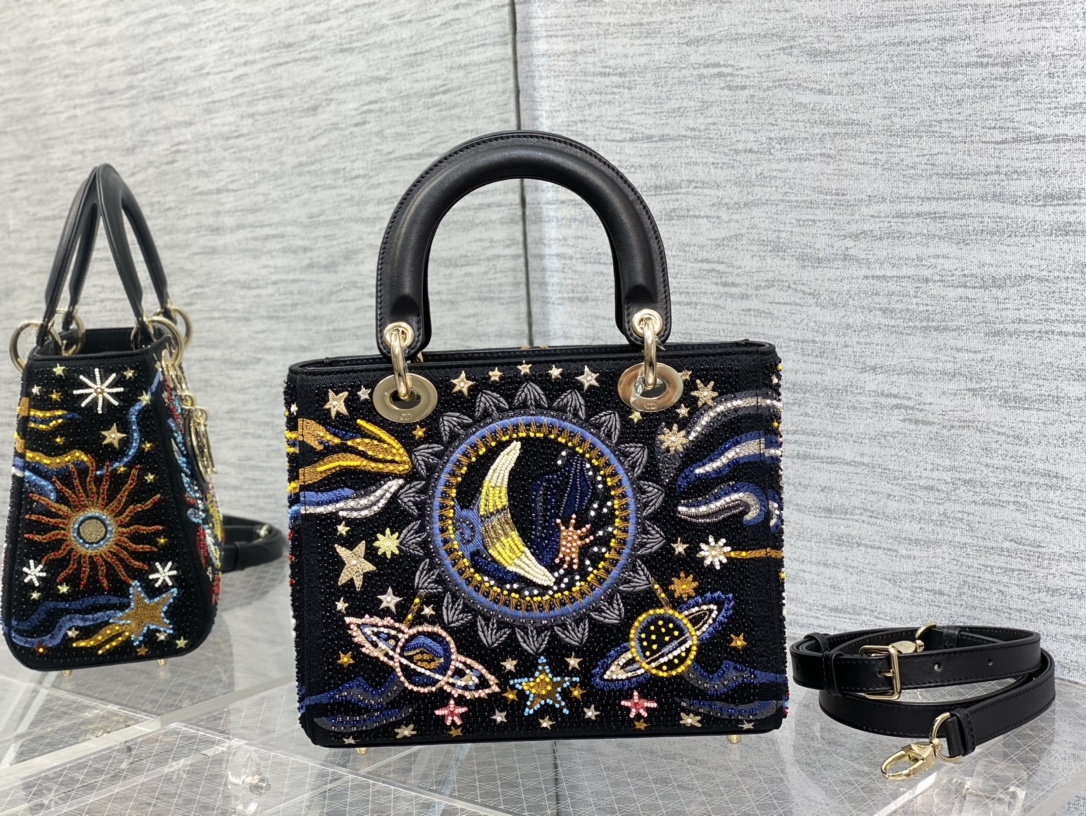 Dior 原單 女款 Lady 黑色彩色刺繡手提包 個性時尚款| 12 Dior 原單 女款 Lady 黑色彩色刺繡手提包 個性時尚款