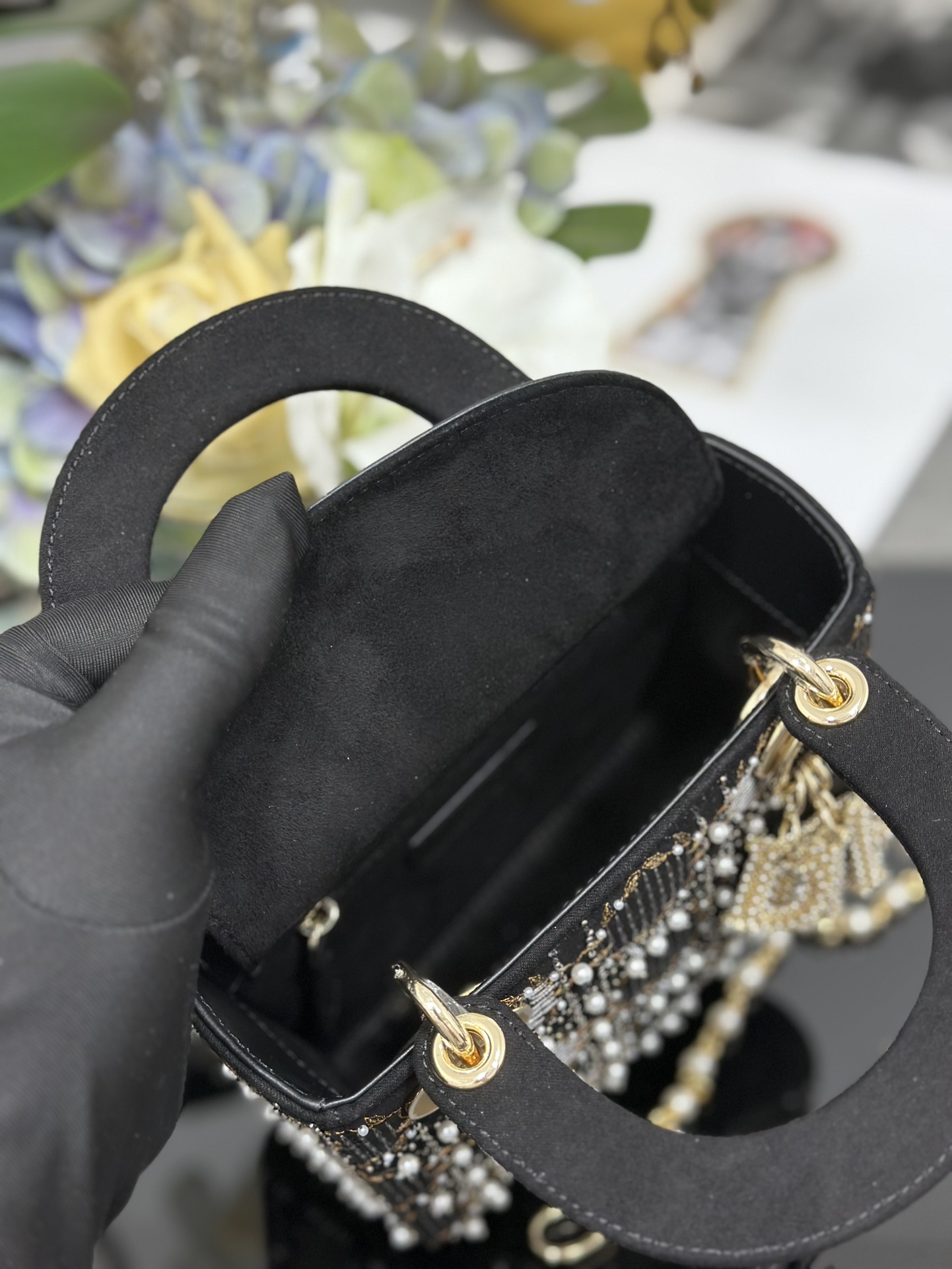Dior 高仿 女款 Lady 黑色金線刺繡手提包 高端質感款| 8 Dior 高仿 女款 Lady 黑色金線刺繡手提包 高端質感款
