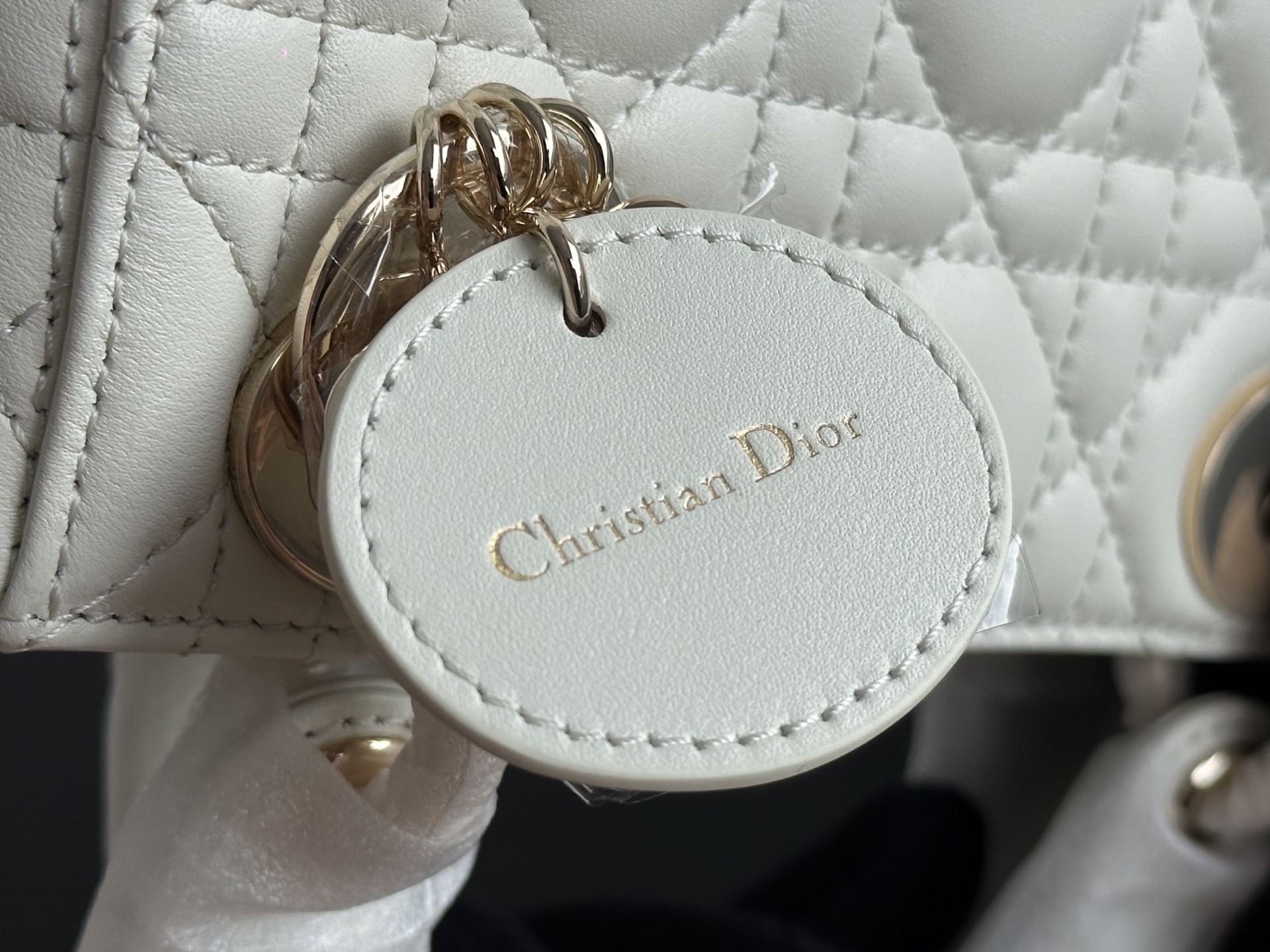 Dior 原單 女款 Lady 白色藤格紋手提包 經典優雅款