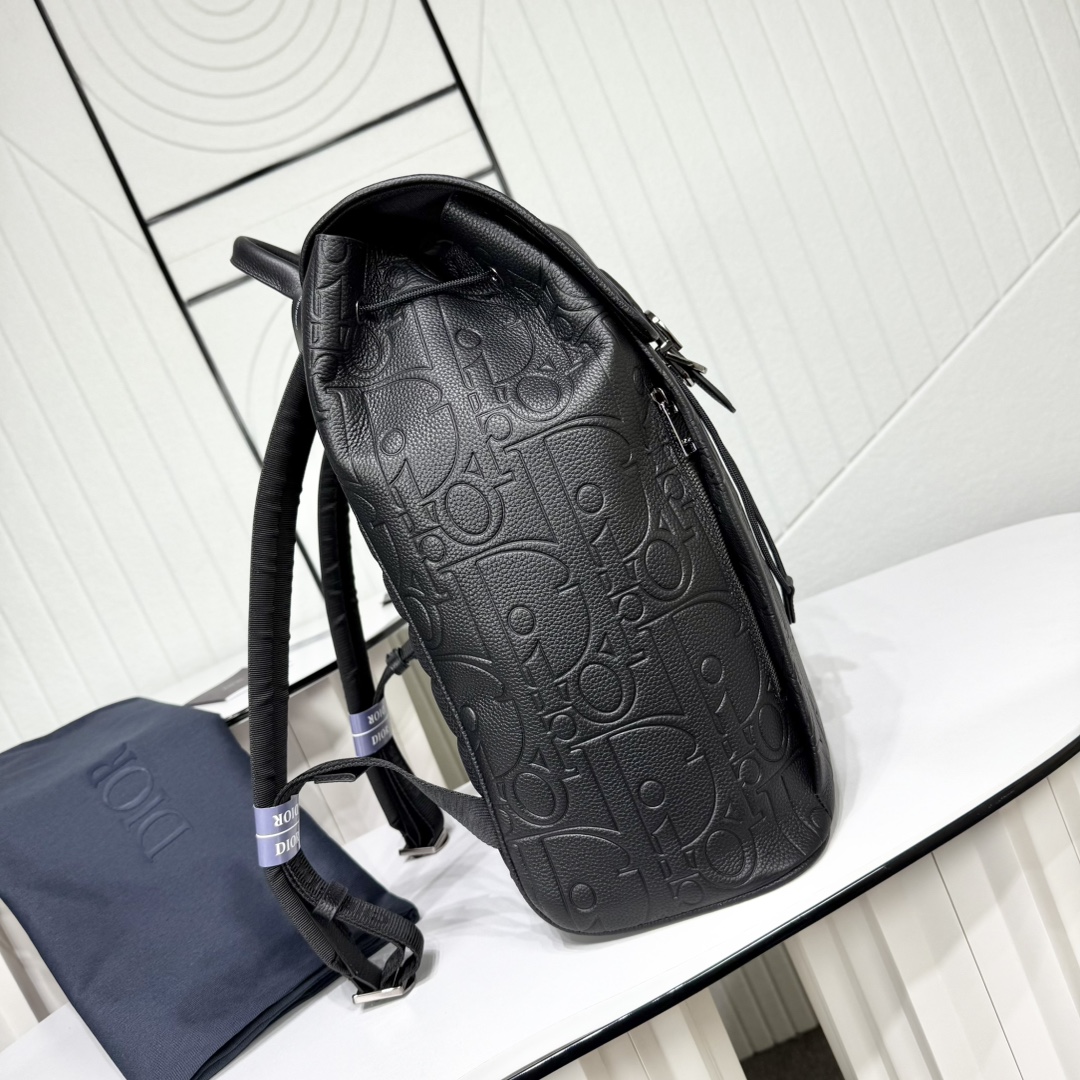 Dior 高仿 壓紋皮革簡約後背包 黑色大容量商務雙肩包