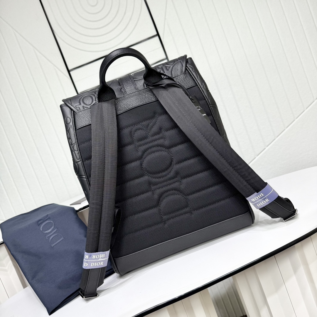 Dior 高仿 壓紋皮革簡約後背包 黑色大容量商務雙肩包