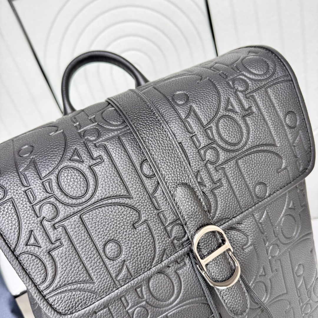Dior 高仿 壓紋皮革簡約後背包 黑色大容量商務雙肩包