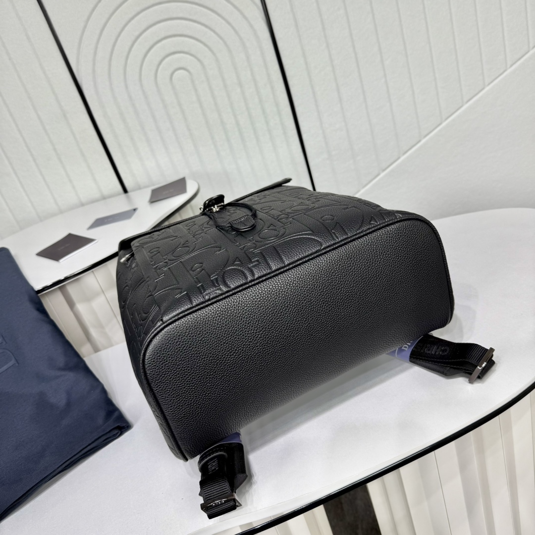 Dior 高仿 壓紋皮革簡約後背包 黑色大容量商務雙肩包