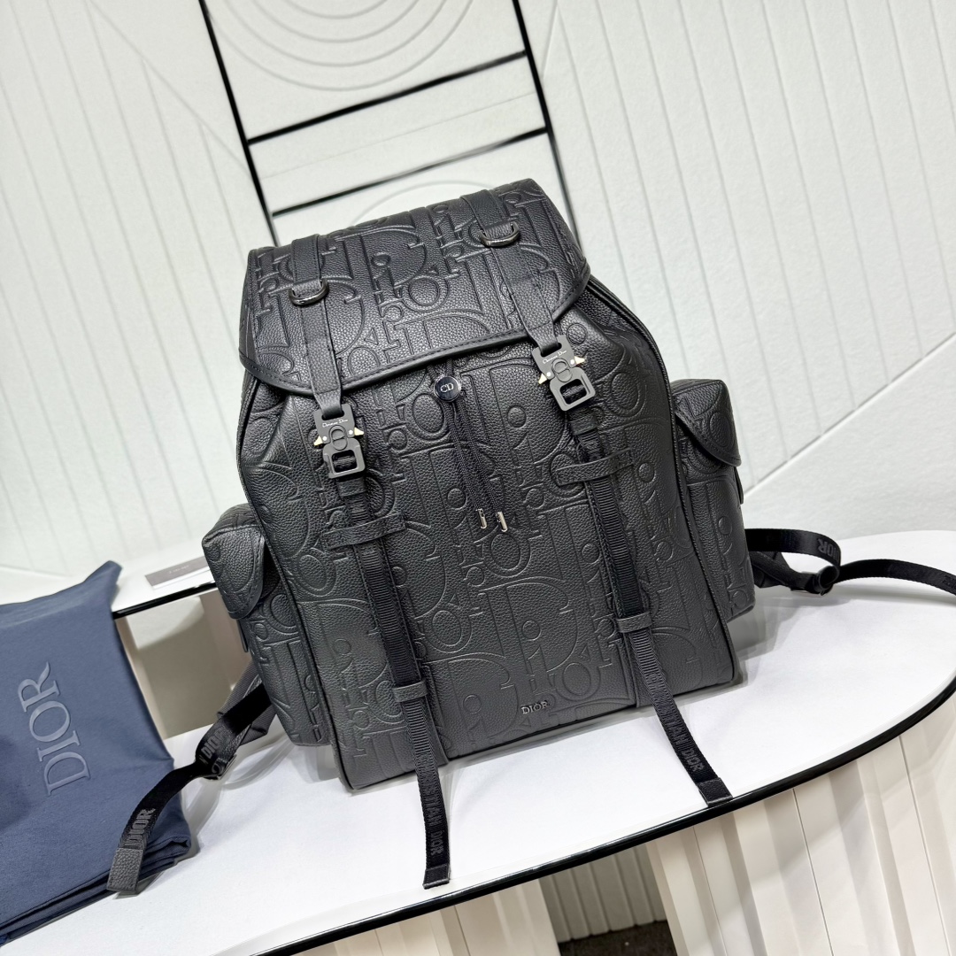 Dior A貨 雙扣設計皮革後背包 男士潮流大容量雙肩包