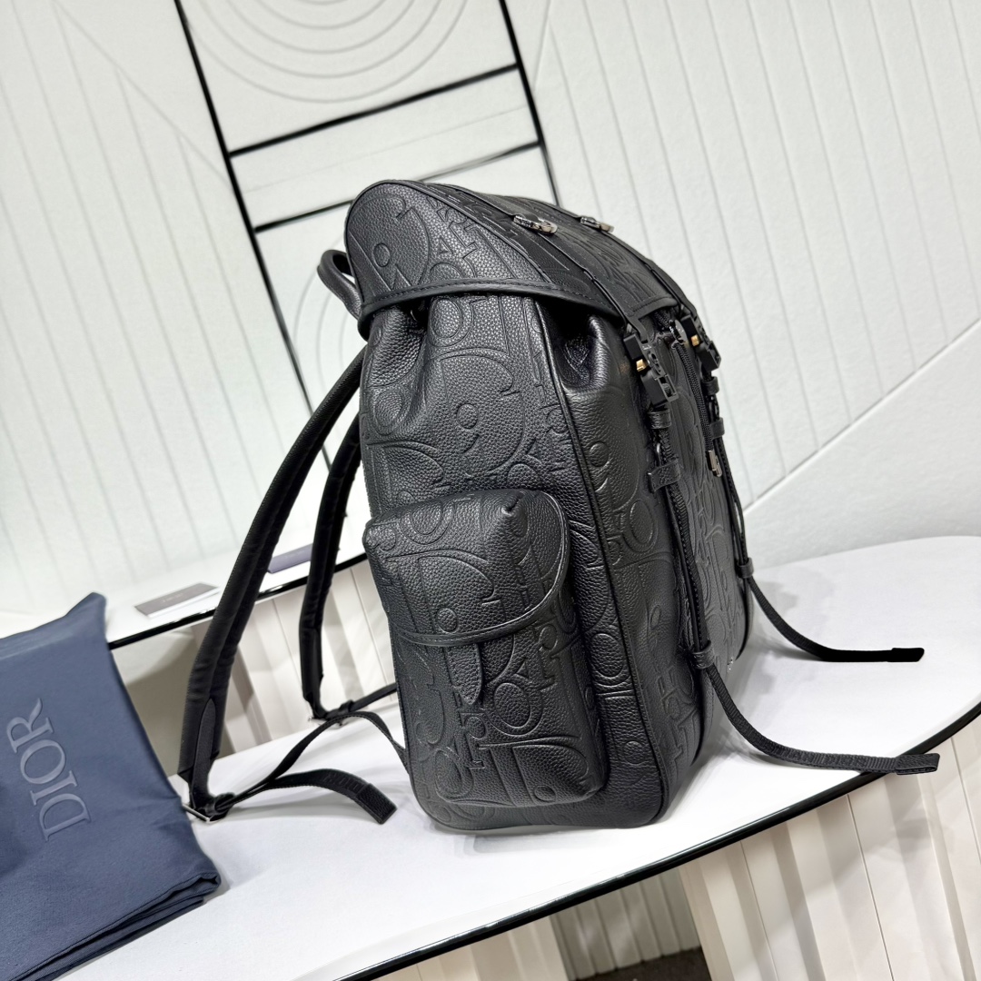 Dior A貨 雙扣設計皮革後背包 男士潮流大容量雙肩包