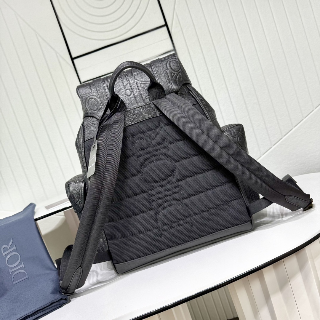 Dior A貨 雙扣設計皮革後背包 男士潮流大容量雙肩包